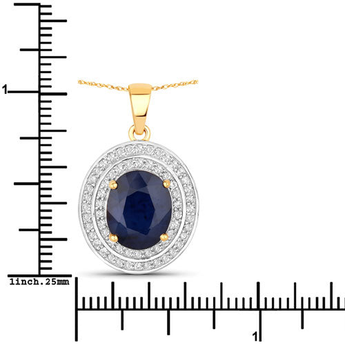 Bids.com 4.82 Carat Genuine Blue Sapphire and White Diamond 14K Yellow Gold Pendant Pendants