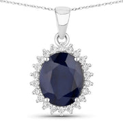 Bids.com 4.63 Carat Genuine Blue Sapphire and White Diamond 14K White Gold Pendant Pendants