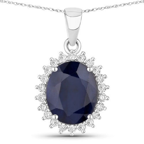 Bids.com 4.63 Carat Genuine Blue Sapphire and White Diamond 14K White Gold Pendant Pendants