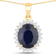 Bids.com 4.63 Carat Genuine Blue Sapphire and White Diamond 14K Yellow Gold Pendant Pendants