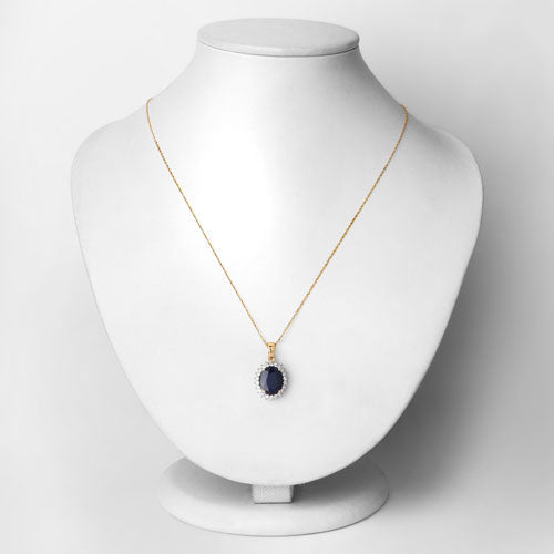 Bids.com 4.63 Carat Genuine Blue Sapphire and White Diamond 14K Yellow Gold Pendant Pendants