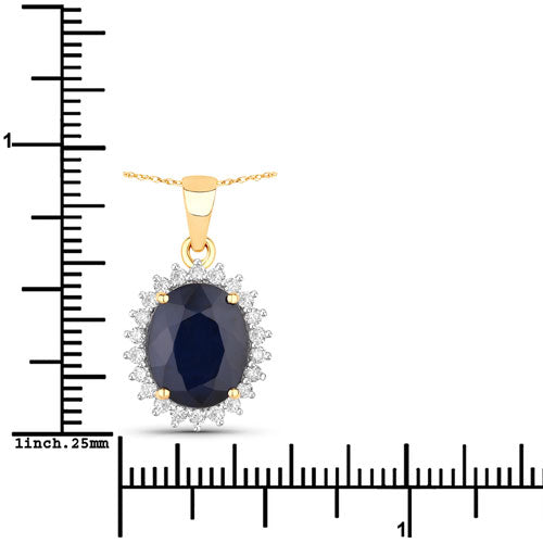 Bids.com 4.63 Carat Genuine Blue Sapphire and White Diamond 14K Yellow Gold Pendant Pendants