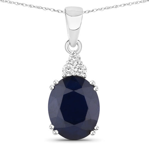 Bids.com 4.41 Carat Genuine Blue Sapphire and White Diamond 14K White Gold Pendant Pendants