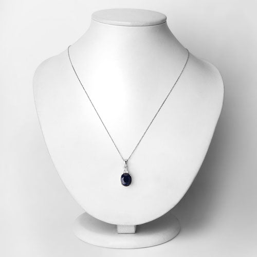 Bids.com 4.41 Carat Genuine Blue Sapphire and White Diamond 14K White Gold Pendant Pendants Lavender