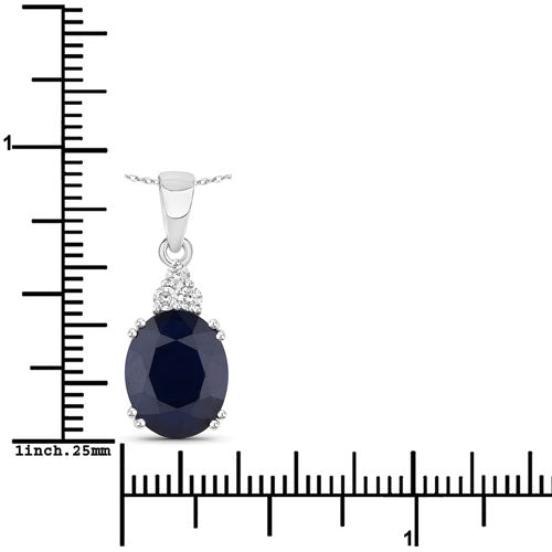 Bids.com 4.41 Carat Genuine Blue Sapphire and White Diamond 14K White Gold Pendant Pendants