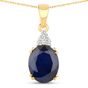 Bids.com 4.41 Carat Genuine Blue Sapphire and White Diamond 14K Yellow Gold Pendant Pendants
