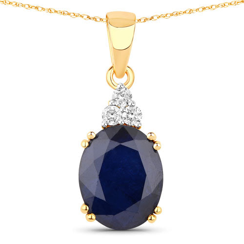 Bids.com 4.41 Carat Genuine Blue Sapphire and White Diamond 14K Yellow Gold Pendant Pendants