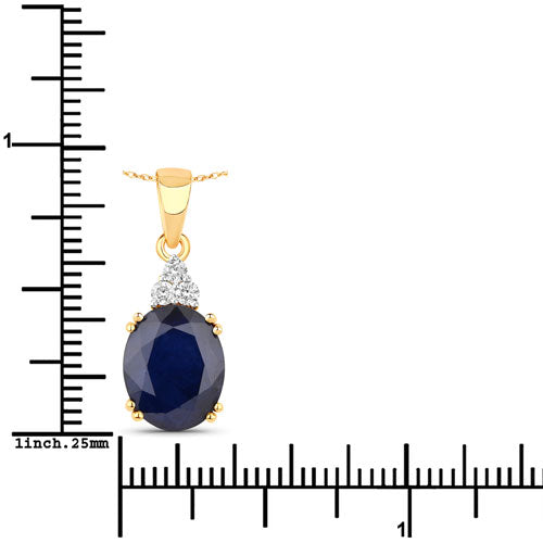 Bids.com 4.41 Carat Genuine Blue Sapphire and White Diamond 14K Yellow Gold Pendant Pendants