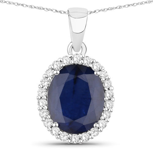 Bids.com 4.63 Carat Genuine Blue Sapphire and White Diamond 14K White Gold Pendant Pendants