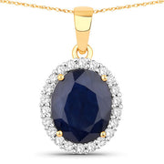 Bids.com 4.63 Carat Genuine Blue Sapphire and White Diamond 14K Yellow Gold Pendant Pendants