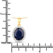 Bids.com 4.63 Carat Genuine Blue Sapphire and White Diamond 14K Yellow Gold Pendant Pendants