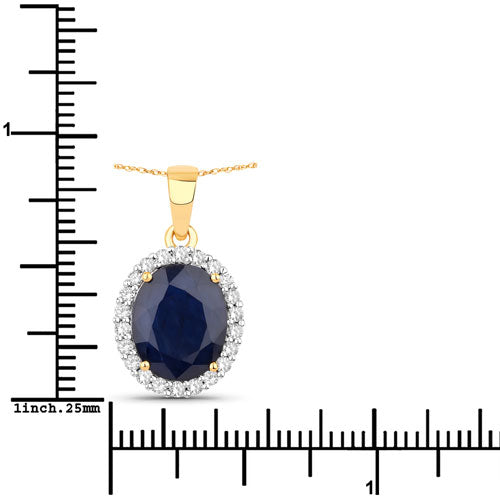 Bids.com 4.63 Carat Genuine Blue Sapphire and White Diamond 14K Yellow Gold Pendant Pendants