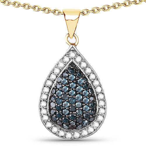 Bids.com 14K Yellow Gold Plated 0.81 Carat Genuine Blue Diamond and White Diamond .925 Sterling Silver Pendant Pendants