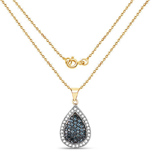 Bids.com 14K Yellow Gold Plated 0.81 Carat Genuine Blue Diamond and White Diamond .925 Sterling Silver Pendant Pendants