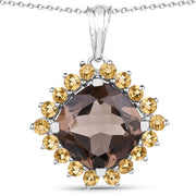 Bids.com 6.17 Carat Genuine Smoky Quartz and Citrine .925 Sterling Silver Pendant Pendants
