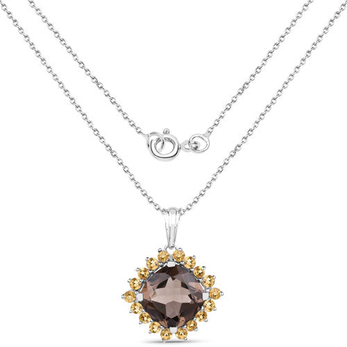 Bids.com 6.17 Carat Genuine Smoky Quartz and Citrine .925 Sterling Silver Pendant Pendants