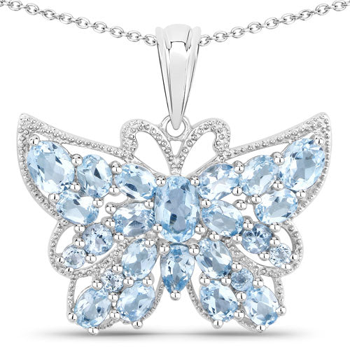 Bids.com 4.84 Carat Genuine Swiss Blue Topaz .925 Sterling Silver Pendant Pendants