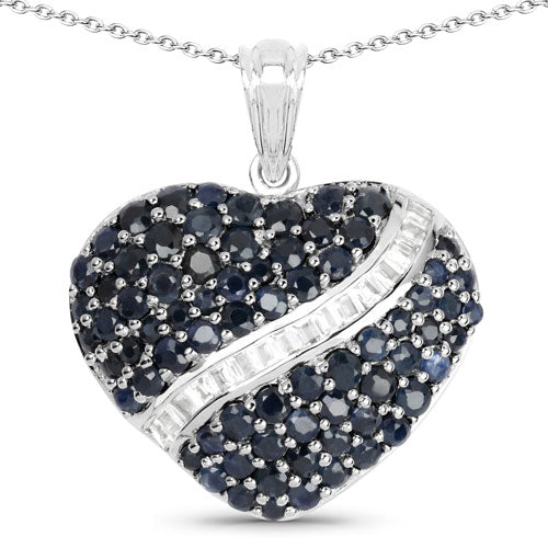 Bids.com 4.60 Carat Genuine Blue Sapphire and White Topaz .925 Sterling Silver Pendant Pendants