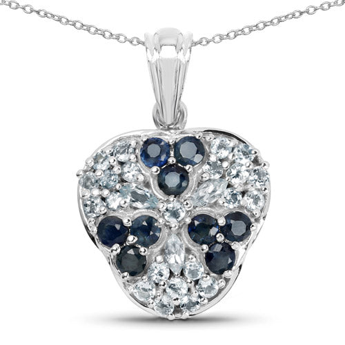 Bids.com 2.73 Carat Genuine Blue Sapphire and Aquamarine .925 Sterling Silver Pendant Pendants