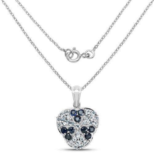 Bids.com 2.73 Carat Genuine Blue Sapphire and Aquamarine .925 Sterling Silver Pendant Pendants
