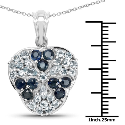 Bids.com 2.73 Carat Genuine Blue Sapphire and Aquamarine .925 Sterling Silver Pendant Pendants