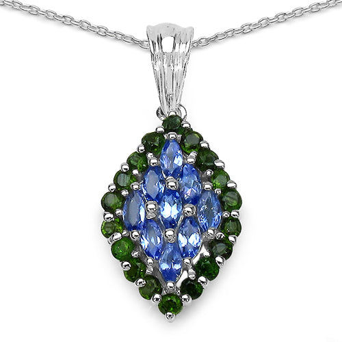 Bids.com 1.40 Carat Genuine Tanzanite and Chrome Diopside .925 Sterling Silver Pendant Pendants