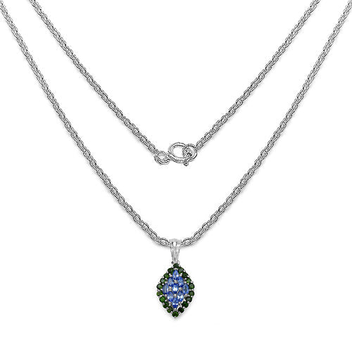 Bids.com 1.40 Carat Genuine Tanzanite and Chrome Diopside .925 Sterling Silver Pendant Pendants