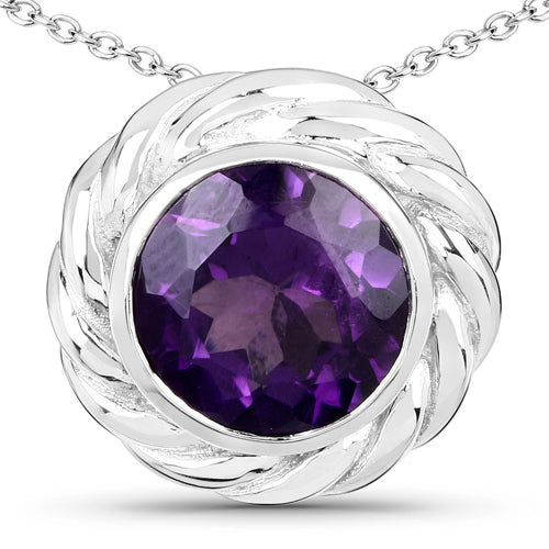 Bids.com 3.30 Carat Genuine Amethyst .925 Sterling Silver Pendant Pendants