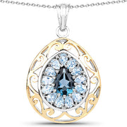 Bids.com 18K Yellow Gold Plated 4.44 Carat Genuine London Blue Topaz and Blue Topaz .925 Sterling Silver Pendant Pendants
