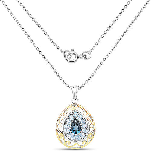 Bids.com 18K Yellow Gold Plated 4.44 Carat Genuine London Blue Topaz and Blue Topaz .925 Sterling Silver Pendant Pendants