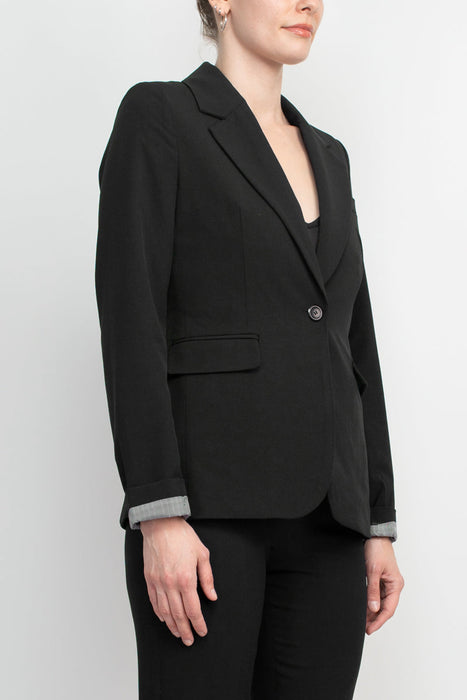 Philosophy Lapel Collar Rolled Long Sleeve Detail Single Button with Flap Pockets Woven Blazer by Curated Brands