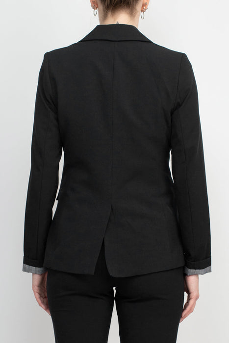 Philosophy Lapel Collar Rolled Long Sleeve Detail Single Button with Flap Pockets Woven Blazer by Curated Brands