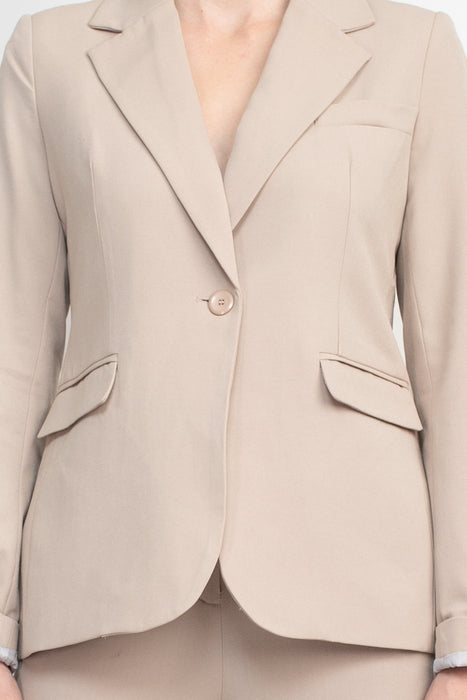 Philosophy Lapel Collar Rolled Long Sleeve Detail Single Button with Flap Pockets Woven Blazer by Curated Brands