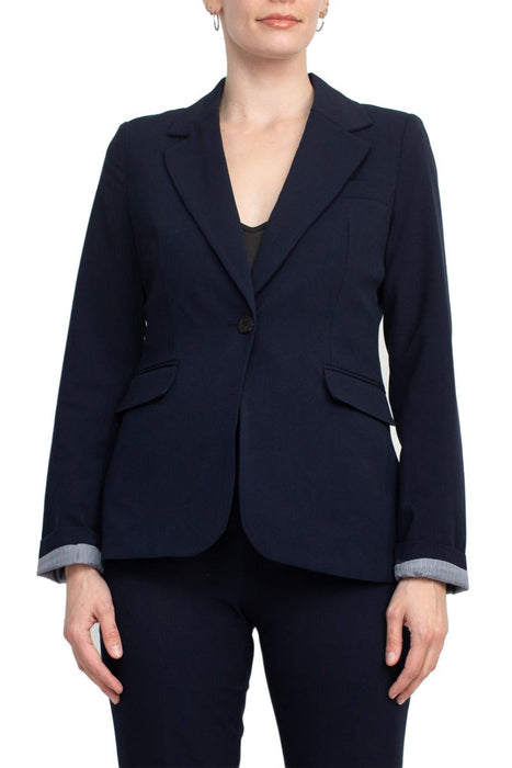 Philosophy Lapel Collar Rolled Long Sleeve Detail Single Button with Flap Pockets Woven Blazer by Curated Brands