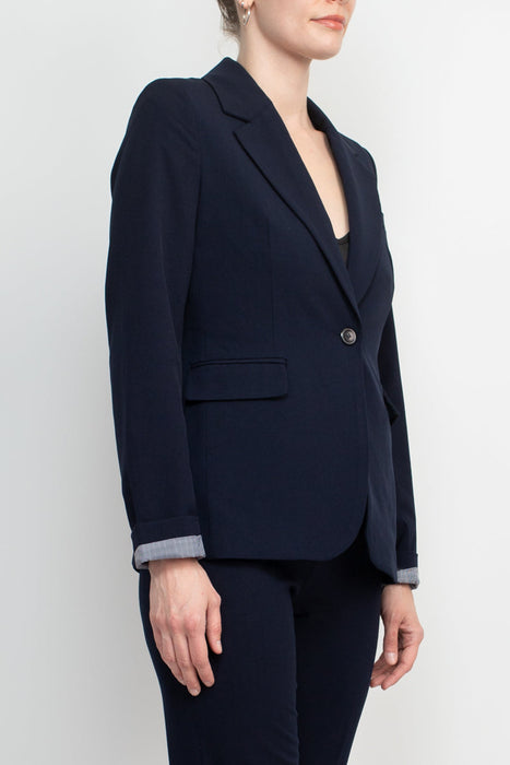 Philosophy Lapel Collar Rolled Long Sleeve Detail Single Button with Flap Pockets Woven Blazer by Curated Brands