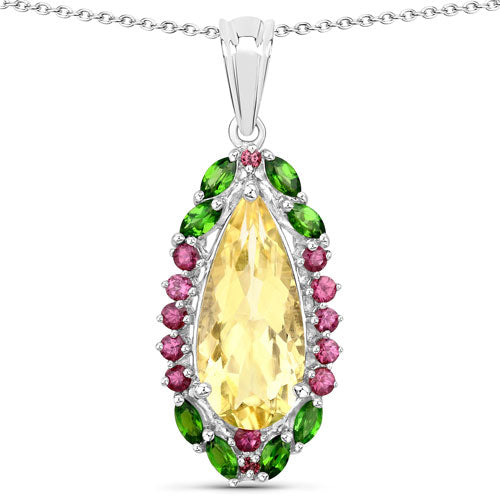 Bids.com "6.19 Carat Genuine Citrine, Chrome Diopside and Rhodolite Garnet .925 Sterling Silver Pendant Pendants