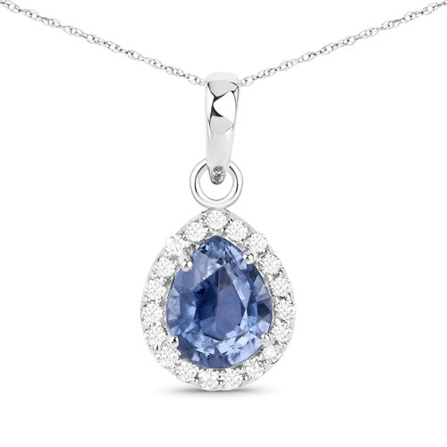 Bids.com 1.85 Carat Genuine Grayish Purple Sapphire and White Diamond 14K White Gold Pendant Pendants