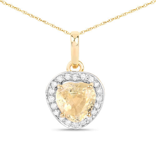 Bids.com 1.52 Carat Genuine Yellow Sapphire and White Diamond 14K Yellow Gold Pendant Pendants