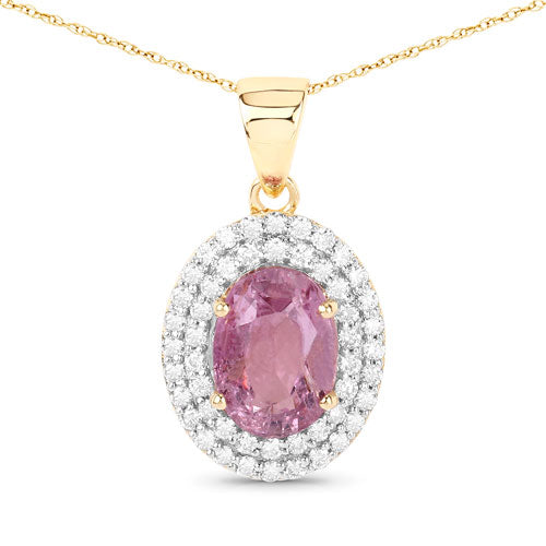 Bids.com 2.53 Carat Genuine Pink Sapphire and White Diamond 14K Yellow Gold Pendant Pendants