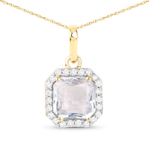 Bids.com 1.63 Carat Genuine White Sapphire and White Diamond 14K Yellow Gold Pendant Pendants