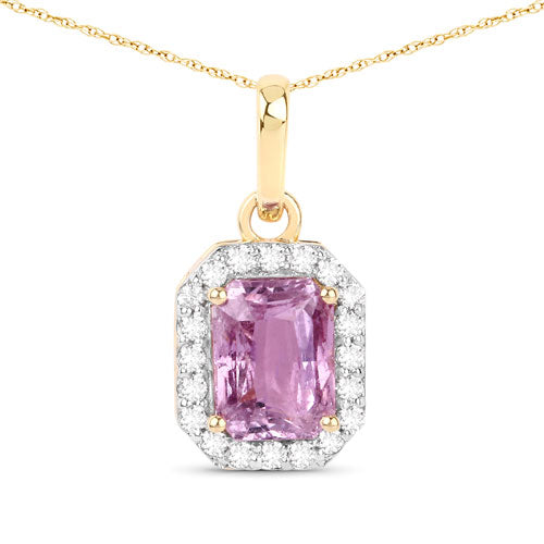 Bids.com 1.65 Carat Genuine Pink Sapphire and White Diamond 14K Yellow Gold Pendant Pendants