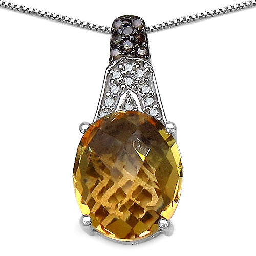 Bids.com 4.50 Carat Genuine Citrine, Champagne Diamond & White Diamond .925 Sterling Silver Pendant Pendants