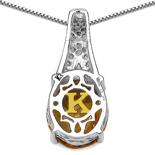 Bids.com 4.50 Carat Genuine Citrine, Champagne Diamond & White Diamond .925 Sterling Silver Pendant Pendants