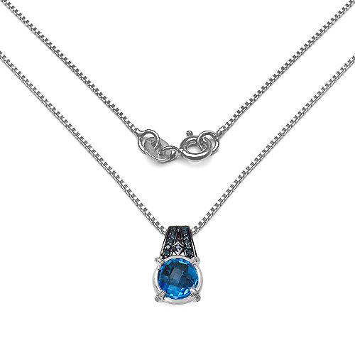 Bids.com 4.94 Carat Genuine Swiss Blue Topaz, Blue Diamond & White Diamond .925 Sterling Silver Pendant Pendants