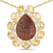 Bids.com 14K Yellow Gold Plated 5.14 Carat Genuine Red Droozi and Citrine .925 Sterling Silver Pendant Pendants