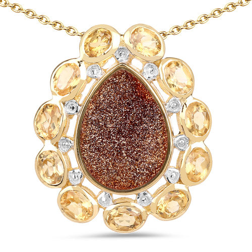 Bids.com 14K Yellow Gold Plated 5.14 Carat Genuine Red Droozi and Citrine .925 Sterling Silver Pendant Pendants