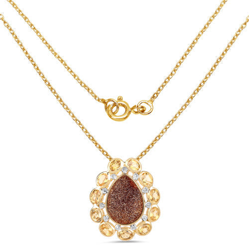 Bids.com 14K Yellow Gold Plated 5.14 Carat Genuine Red Droozi and Citrine .925 Sterling Silver Pendant Pendants