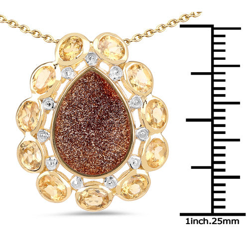 Bids.com 14K Yellow Gold Plated 5.14 Carat Genuine Red Droozi and Citrine .925 Sterling Silver Pendant Pendants