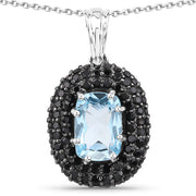 Bids.com 6.70 Carat Genuine Blue Topaz and Black Spinel .925 Sterling Silver Pendant Pendants