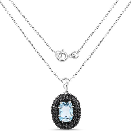 Bids.com 6.70 Carat Genuine Blue Topaz and Black Spinel .925 Sterling Silver Pendant Pendants